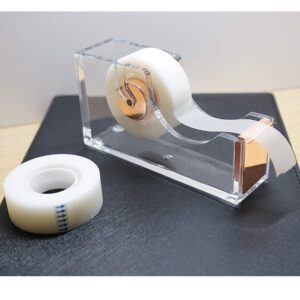 KIDMEN Office Tape Dispenser,Transparent Acrylic Tape Dispenser-Rose Gold