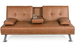 topeakmart adjustable faux leather sofa futon modern sofa bed convertible sofa couch sleeper with armrest recliner couch home furniture brown