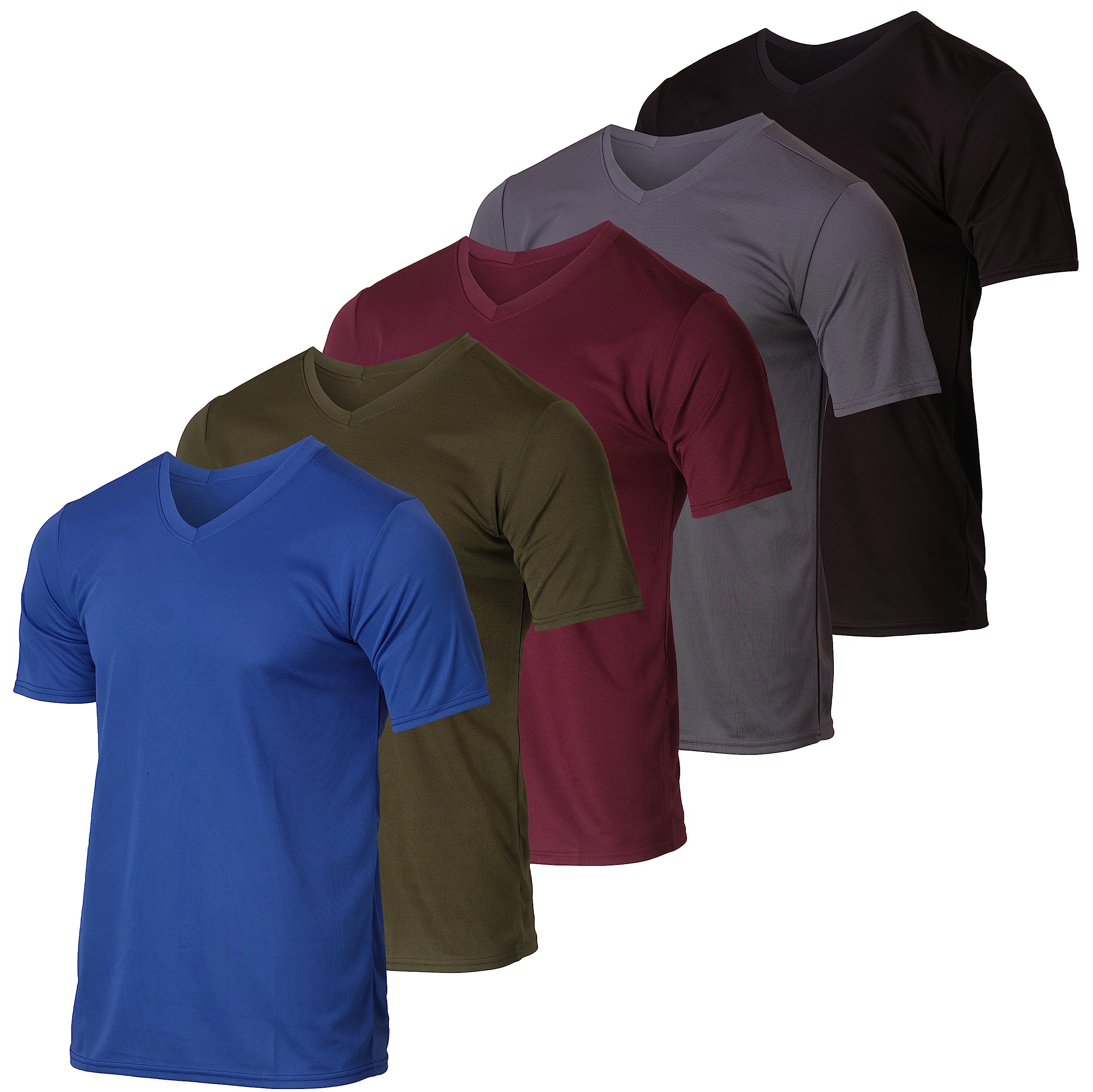 5 Pack: Men’s V Neck Mesh Active T-Shirt Essentials Performance Workout Gym Training Quick Dry Fit Dri Breathable Short Sleeve Under Shirt Athletic Sport Fitness Exercise Running Top SPF,Set 4-M