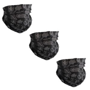 motique accessories set of 3 paisley bandana neck gaiter tube headwear motorcycle face scarf (black paisley flowers)