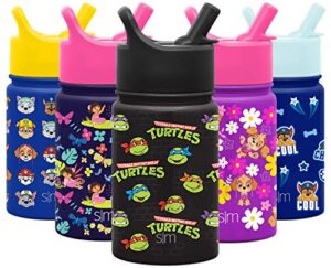 simple modern teenage mutant ninja turtles kids water bottle with straw insulated stainless steel toddler cup for boys, girls, school | summit collection | 10oz, tmnt turtles unite
