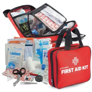 all-purpose first aid medical kit - 148 pieces- portable and compact for travel, ideal for home, car, workplace and outdoor emergencies red