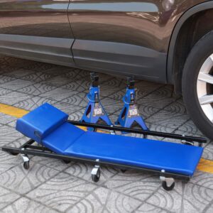 TCE ATR6452U Torin Rolling Garage/Shop Creeper: 40" Padded Mechanic Cart with Adjustable Headrest and 6 Casters, Blue