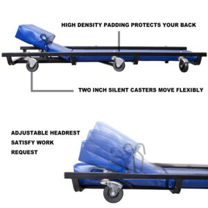 TCE ATR6452U Torin Rolling Garage/Shop Creeper: 40" Padded Mechanic Cart with Adjustable Headrest and 6 Casters, Blue