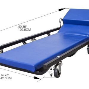 TCE ATR6452U Torin Rolling Garage/Shop Creeper: 40" Padded Mechanic Cart with Adjustable Headrest and 6 Casters, Blue