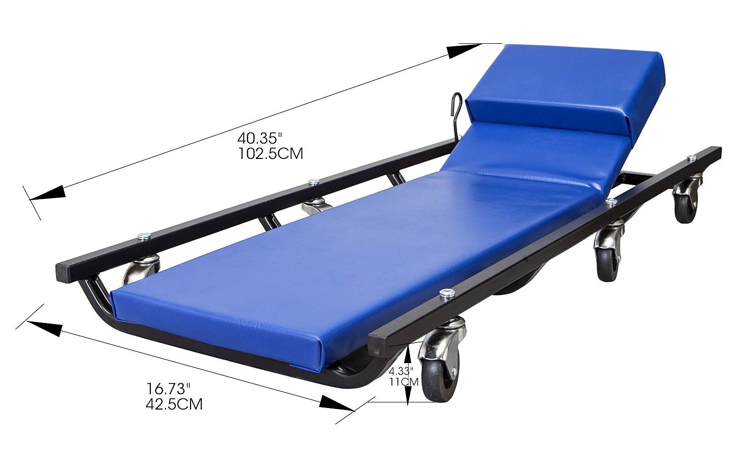 TCE ATR6452U Torin Rolling Garage/Shop Creeper: 40" Padded Mechanic Cart with Adjustable Headrest and 6 Casters, Blue