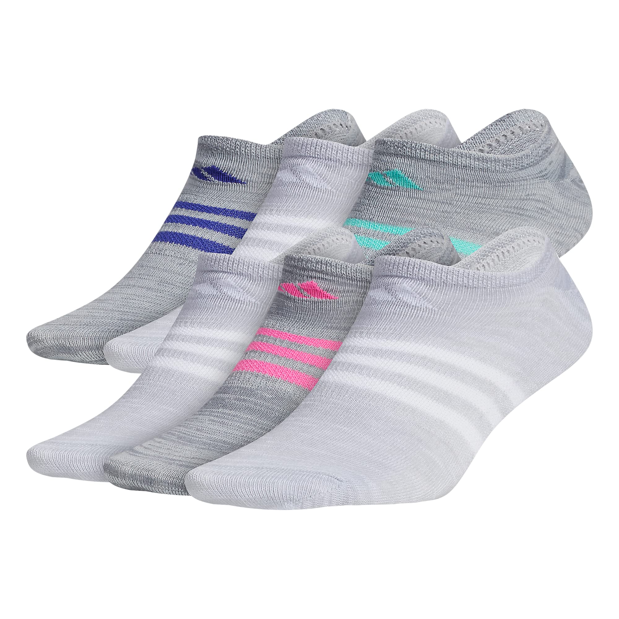 adidas Women's Superlite No Show Socks (6-Pair), Grey/White/Screaming Pink, Medium