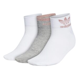 adidas originals women's originals trefoil shine 3-pack low cut, white/rose gold shiny nylon/heather grey, medium