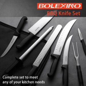 BOLEXINO Professional 9 Piece BBQ Knife Set,Knife Roll,Outdoor Cooking Knife Set,Japanese style Premium stainless Steel Chef Knife Set,Ultimate Grilling Set with Carrying Bag