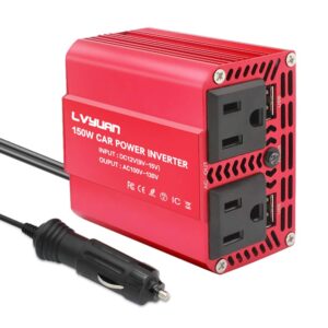 lvyuan 150w car power inverter 12v to 110v ac car charger adapter with 3.1a dual usb car adapter for plug outlet red