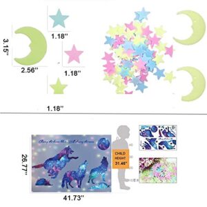 AMODA Glow in The Dark Wall Stickers Pasteable Wolf and Moon Stickers,Creative Luminous Wall and Ceiling Decal Ideal Gift for Girls Boys Children