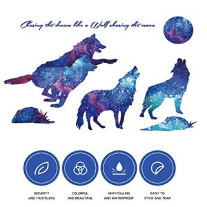 AMODA Glow in The Dark Wall Stickers Pasteable Wolf and Moon Stickers,Creative Luminous Wall and Ceiling Decal Ideal Gift for Girls Boys Children