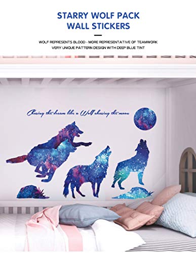 AMODA Glow in The Dark Wall Stickers Pasteable Wolf and Moon Stickers,Creative Luminous Wall and Ceiling Decal Ideal Gift for Girls Boys Children