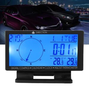 Digital Car Thermometer, CD60 Multifunctional Digital Car Automobile Thermometer Gauge with Time Navigation Function