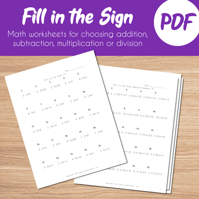 Fill in the Sign Random Operations Worksheets