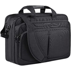 kroser laptop bag expandable lightweight briefcase for 17.3" laptop premium business work bag water-repellent messenger bag with rfid pockets for travel/women/men-black