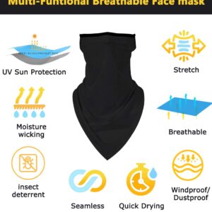 Kyerivs 2 Pieces Black and Gray Face Mask Reusable Washable Cloth Bandanas Women Men Neck Gaiter Cover Ear Loops for Dust