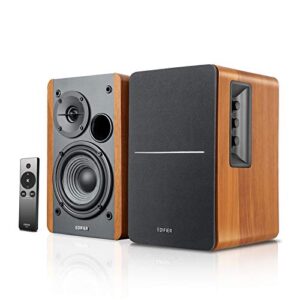 edifier r1280ts powered bookshelf speakers - 2.0 stereo active near field monitors - studio monitor speaker - 42 watts rms with subwoofer line out - wooden enclosure