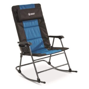 guide gear oversized rocking camp chair, portable, outdoor, folding, 500 pound capacity blue/black