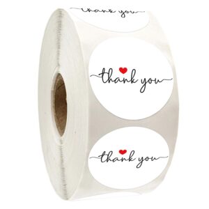thank you stickers, 1.4 inches circle labels, 500 modern thank you label stickers with red heart, wedding thank you stickers, perfect for bridal showers, small business boutique bags.