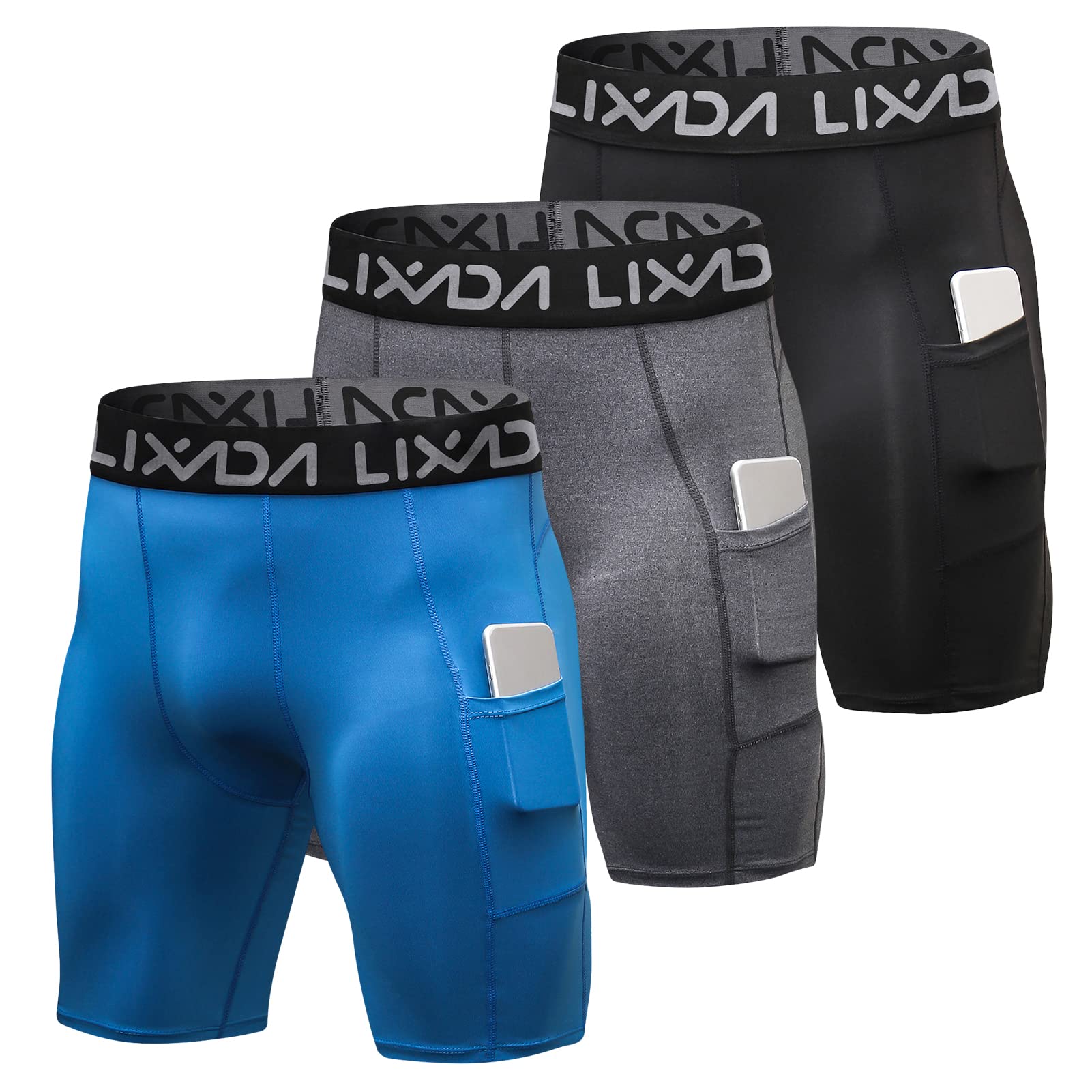 LIXADA Men's Compression Shorts Pants 3Packs, Performance Sports Baselayer Cool Dry Tights Active Workout Underwear