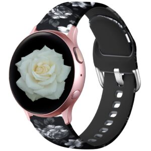 lerobo floral bands compatible with samsung galaxy watch active 2 40mm 44mm/ active/galaxy watch 42mm, 20mm soft silicone replacement bands for smartwatch active 2/1 women men gray flower pattern