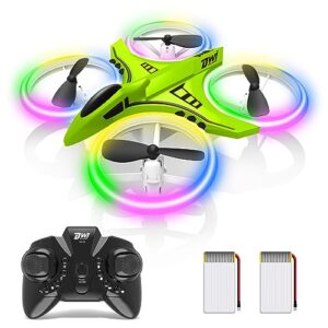 dwi dowellin mini drone for kids crash proof led night lights one key take off landing flips rc remote control small flying toys drones for beginners boys and girls adults nano quadcopter, green