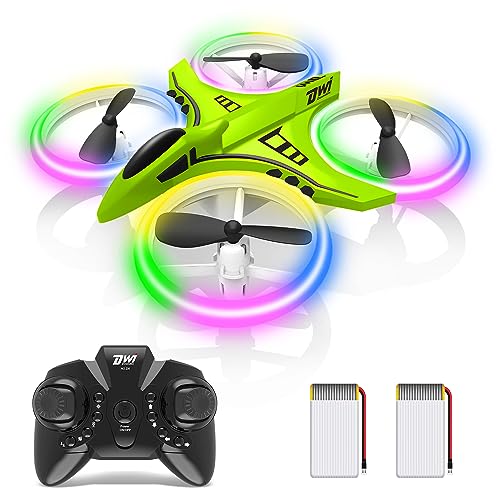 Dwi Dowellin Mini Drone for Kids Crash Proof LED Night Lights One Key Take Off Landing Flips RC Remote Control Small Flying Toys Drones for Beginners Boys and Girls Adults Nano Quadcopter, Green