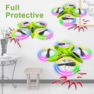 Dwi Dowellin Mini Drone for Kids Crash Proof LED Night Lights One Key Take Off Landing Flips RC Remote Control Small Flying Toys Drones for Beginners Boys and Girls Adults Nano Quadcopter, Green