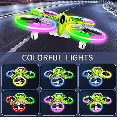 Dwi Dowellin Mini Drone for Kids Crash Proof LED Night Lights One Key Take Off Landing Flips RC Remote Control Small Flying Toys Drones for Beginners Boys and Girls Adults Nano Quadcopter, Green