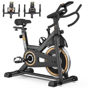 vigbody stationary exercise bike indoor cycling bike for cardio workout, with comfortable seat cushion, lcd monitor for home training bike