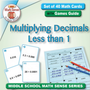 multiplying decimals less than 1: 40 math cards with games guide 6n23
