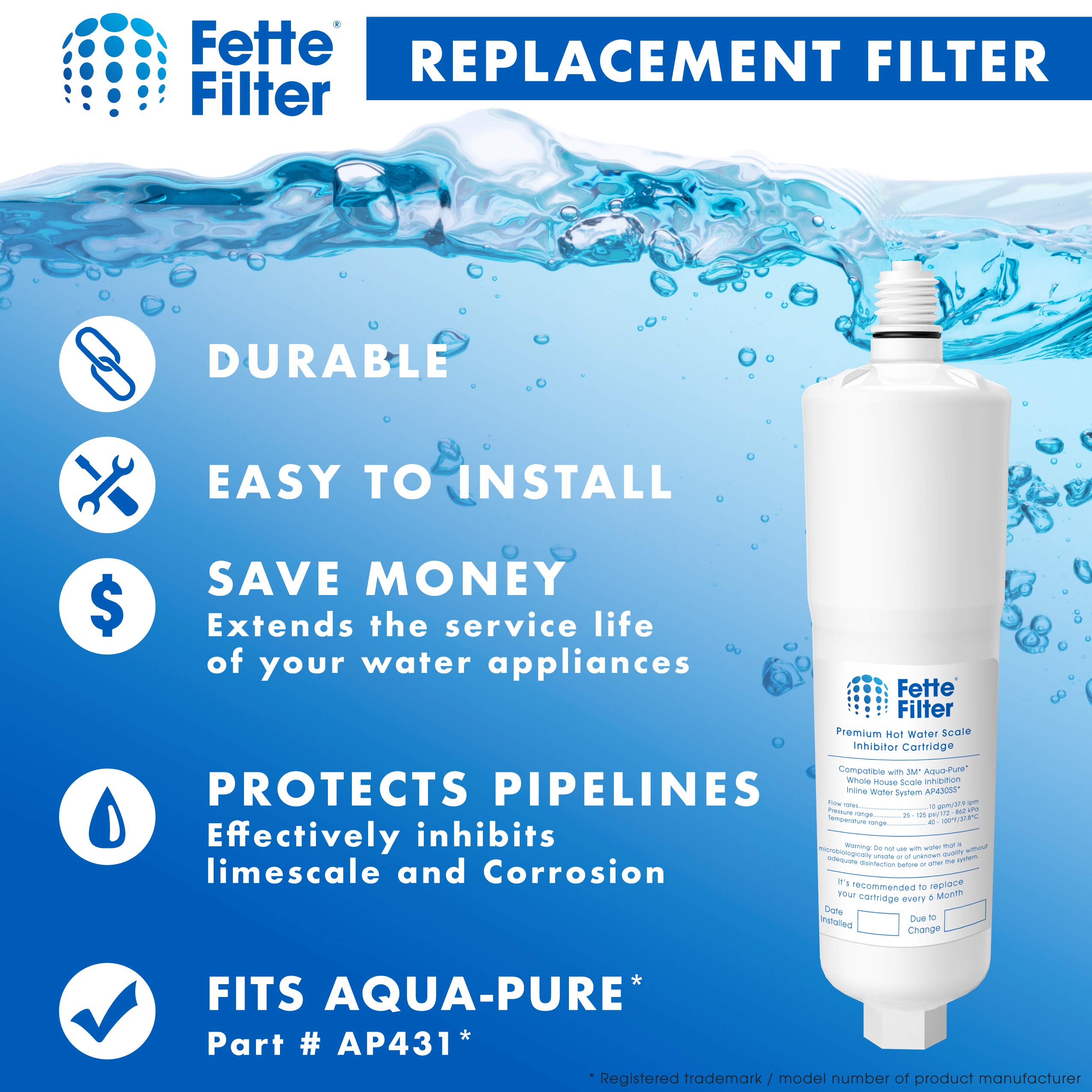 Fette Filter - Water Filter Cartridge Compatible with AP431 (Pack of 3)