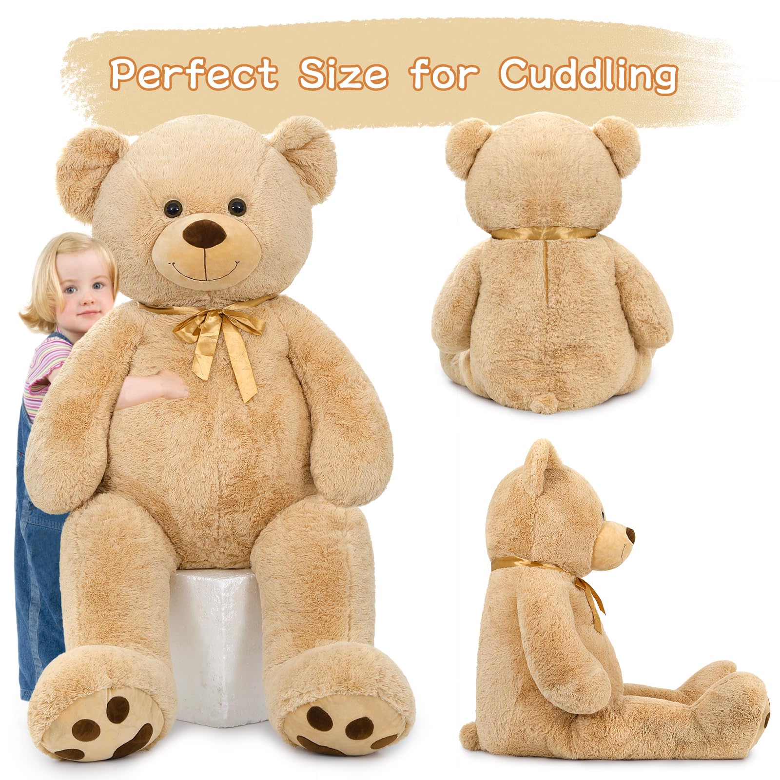 Tezituor Giant Teddy Bear 5 Feet Tall - Light Brown Life Size Teddy Bear Stuffed Animals 59" - Fluffy Huge Teddy Bear with Footprints - Cuddly Love Gift for Girlfriend