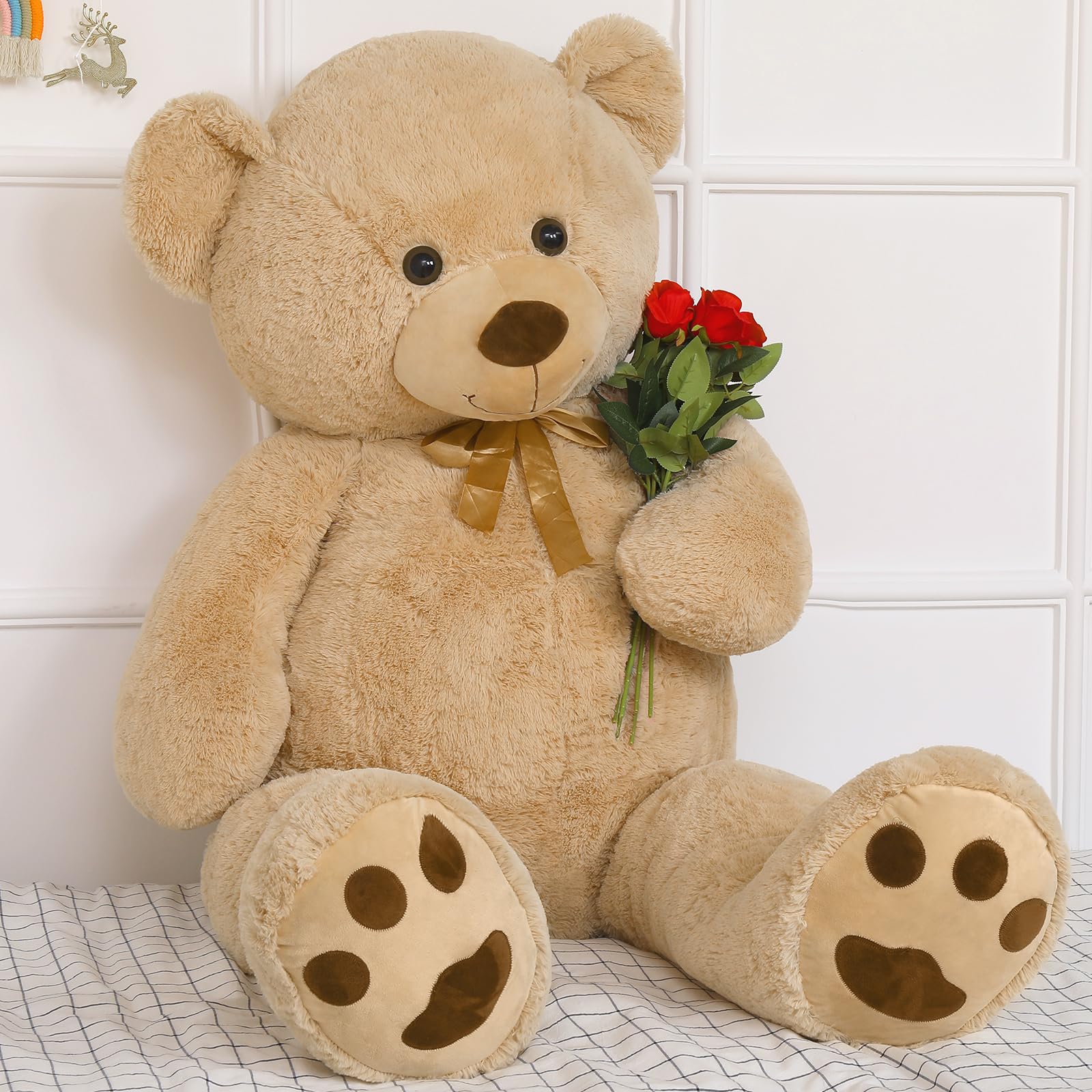 Tezituor Giant Teddy Bear 5 Feet Tall - Light Brown Life Size Teddy Bear Stuffed Animals 59" - Fluffy Huge Teddy Bear with Footprints - Cuddly Love Gift for Girlfriend