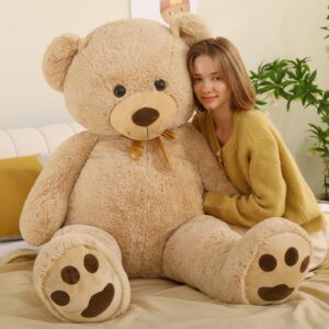 Tezituor Giant Teddy Bear 5 Feet Tall - Light Brown Life Size Teddy Bear Stuffed Animals 59" - Fluffy Huge Teddy Bear with Footprints - Cuddly Love Gift for Girlfriend