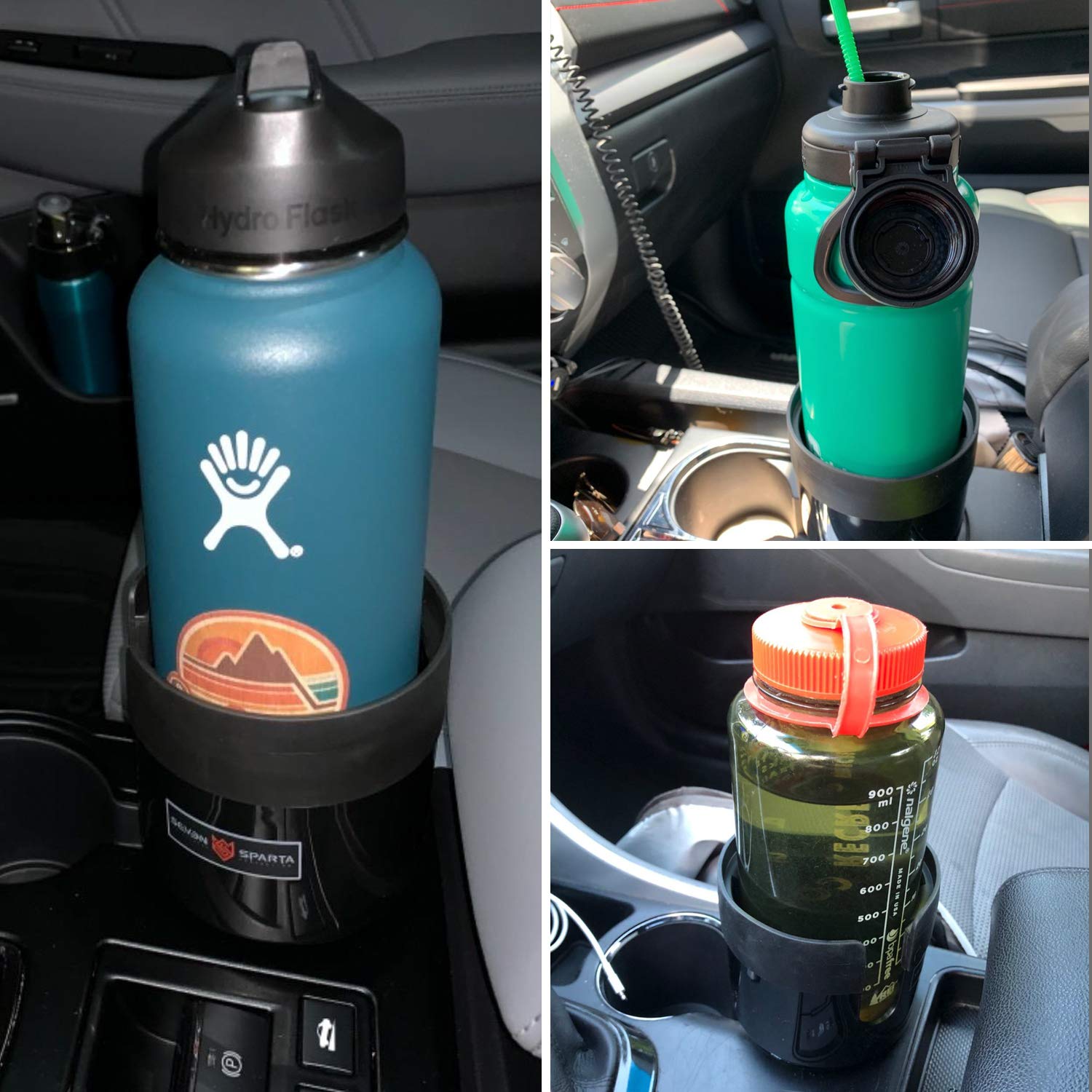 SEVEN SPARTA 2 Pack Car Cup Holder Expander Organizer Adjustable Base, Compatible with Yeti 20/26/30 oz, Hydro Flasks 32/40oz, Nalgenes 30/32/38/48 oz, Other Bottles in 3.4"-3.8" (Black and Silver)