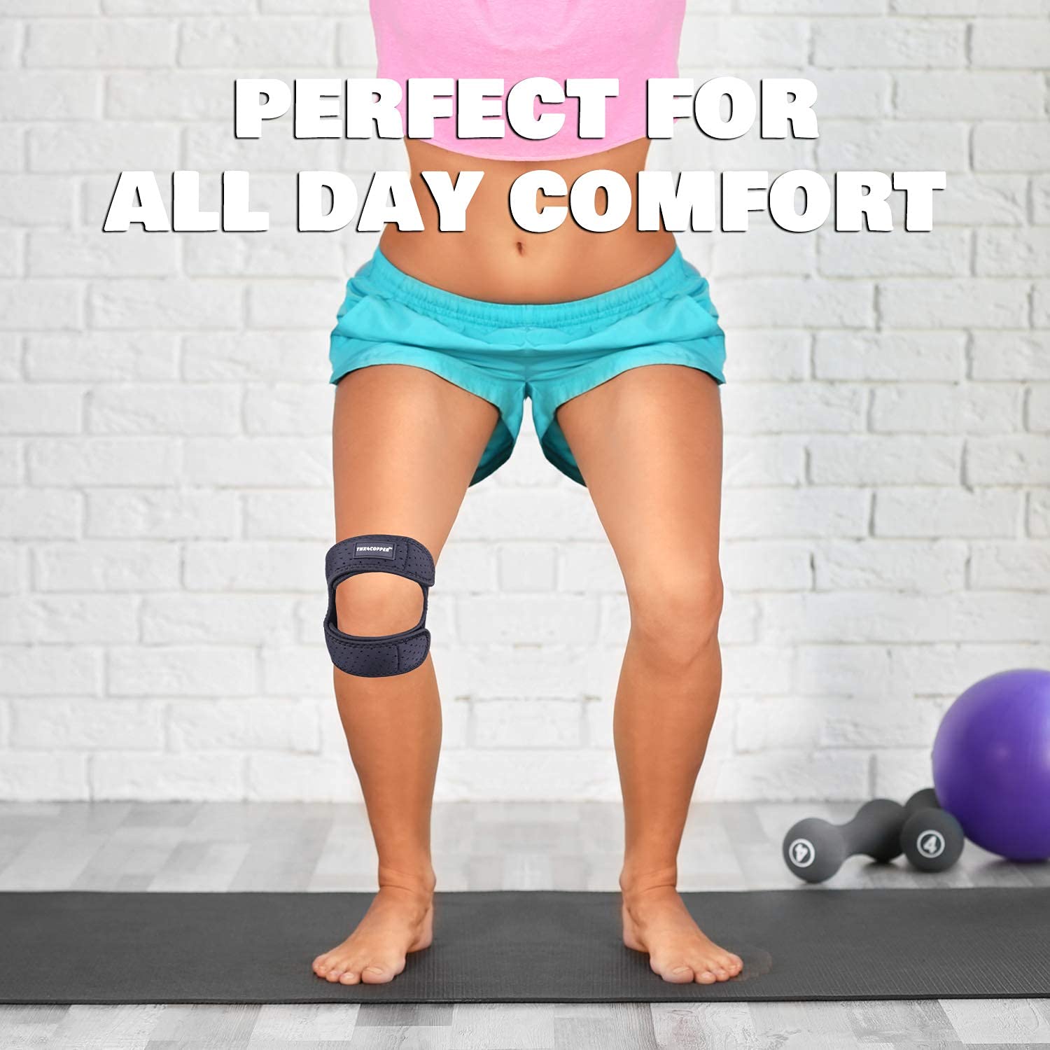 THX4COPPER Compression Dual Adjustable Patella Knee Brace for Pain Relief, Knee Strap Support for Running, Jumper, Gym Exercise, Tendonitis, Arthritis, Injury Recovery, Joints and Muscles