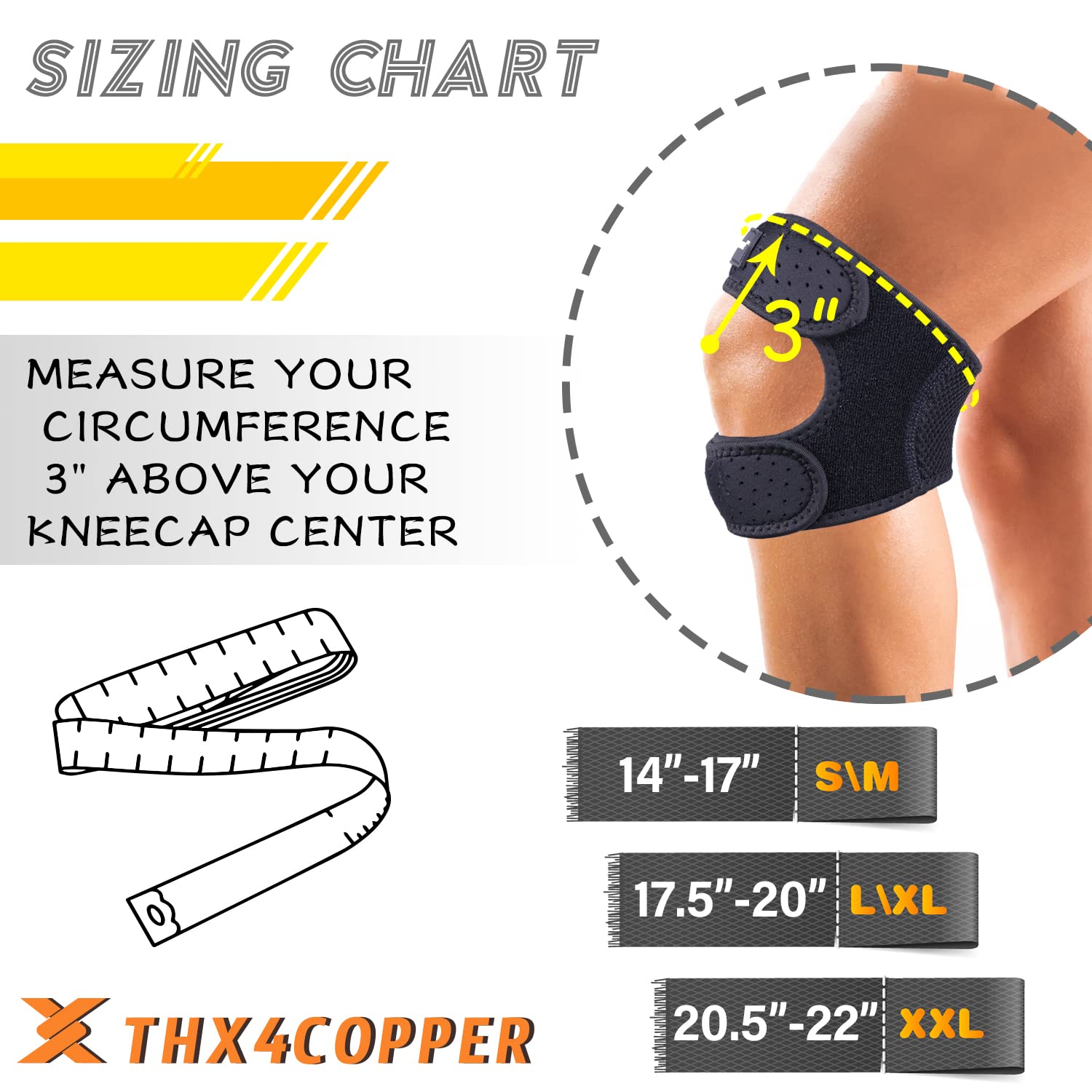 THX4COPPER Compression Dual Adjustable Patella Knee Brace for Pain Relief, Knee Strap Support for Running, Jumper, Gym Exercise, Tendonitis, Arthritis, Injury Recovery, Joints and Muscles