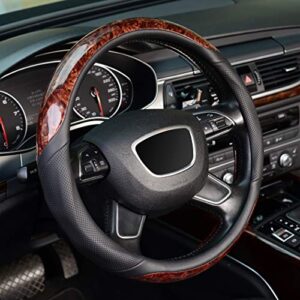 kafeek wood grain steering wheel cover, universal 15 inch, microfiber leather,anti-slip, odorless