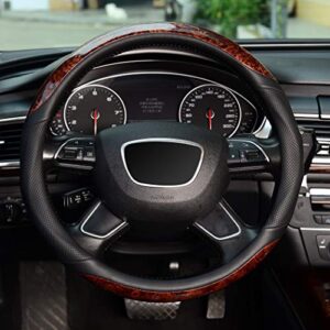 KAFEEK Wood Grain Steering Wheel Cover, Universal 15 inch, Microfiber Leather,Anti-Slip, Odorless