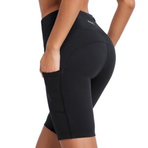 baleaf women's 9" biker shorts high waisted long compression running workout shorts side pockets upf50+ black xxl