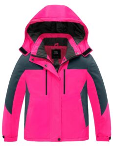 zshow girls' warm winter coat fleece waterproof ski jacket with removable hood(rose red, 14-16)