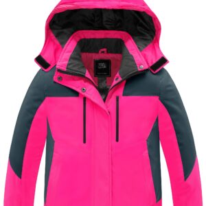 ZSHOW Girls' Warm Winter Coat Fleece Waterproof Ski Jacket with Removable Hood(Rose Red, 14-16)
