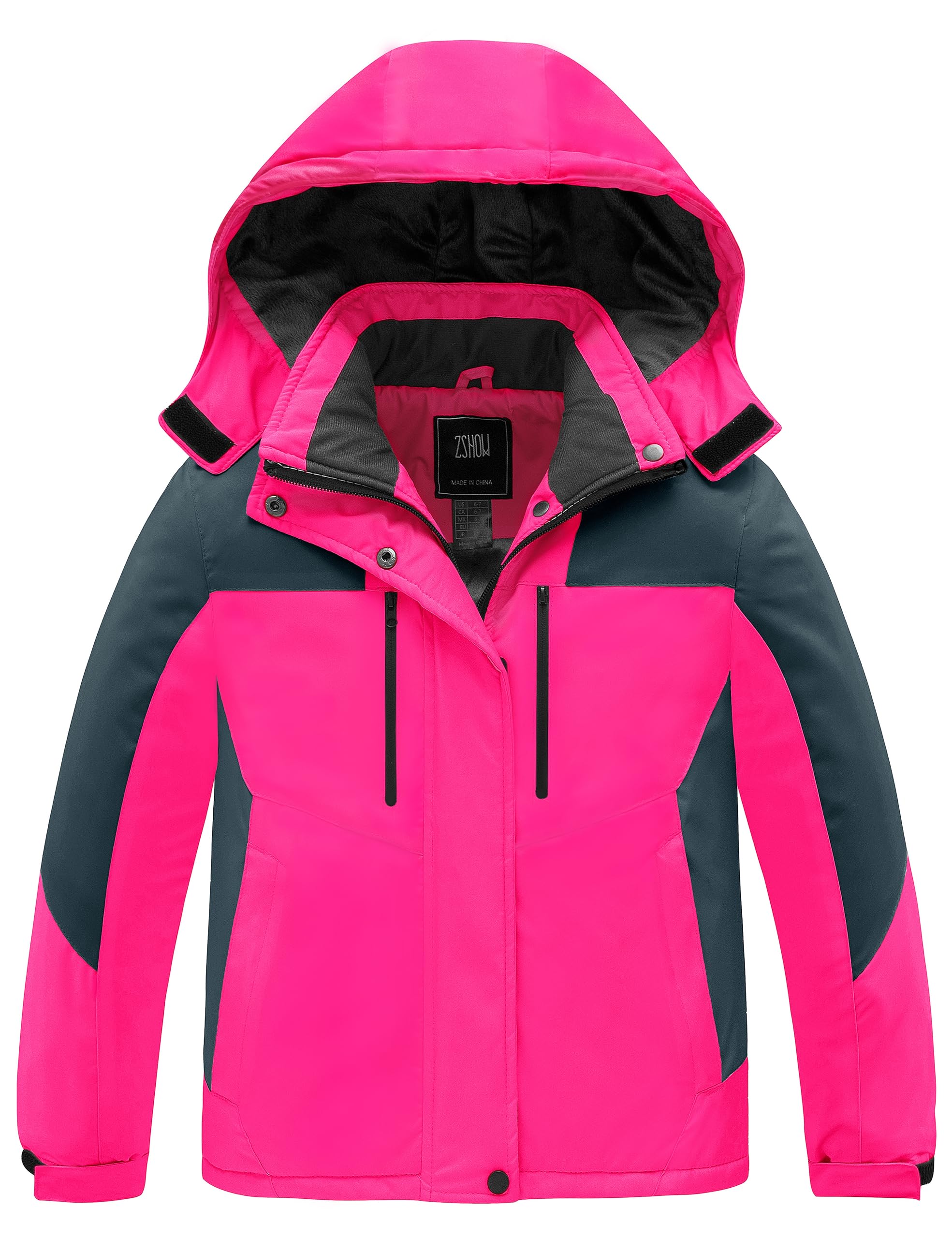 ZSHOW Girls' Warm Winter Coat Fleece Waterproof Ski Jacket with Removable Hood(Rose Red, 14-16)