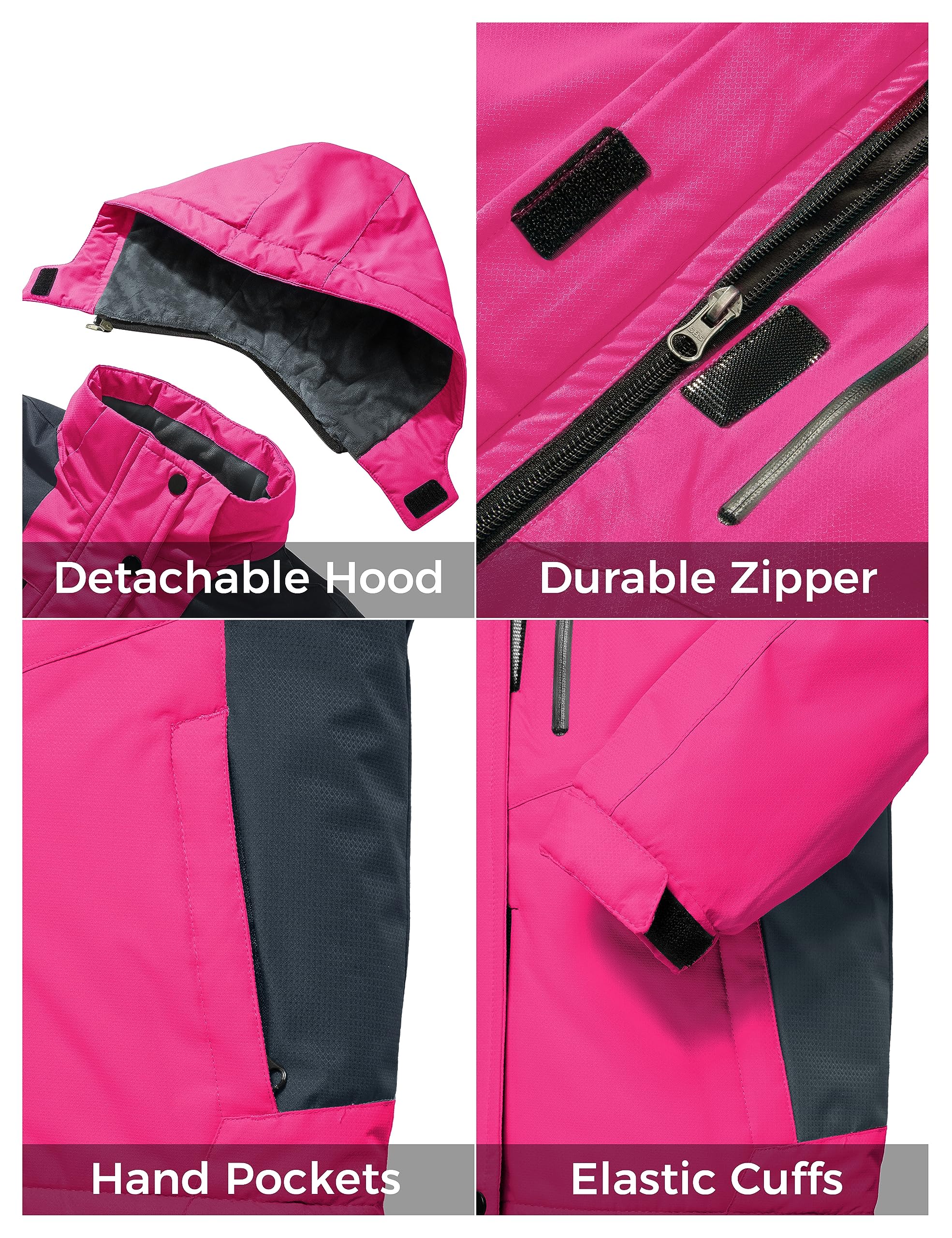 ZSHOW Girls' Warm Winter Coat Fleece Waterproof Ski Jacket with Removable Hood(Rose Red, 14-16)