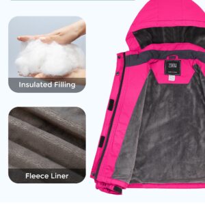 ZSHOW Girls' Warm Winter Coat Fleece Waterproof Ski Jacket with Removable Hood(Rose Red, 14-16)