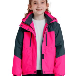 ZSHOW Girls' Warm Winter Coat Fleece Waterproof Ski Jacket with Removable Hood(Rose Red, 14-16)