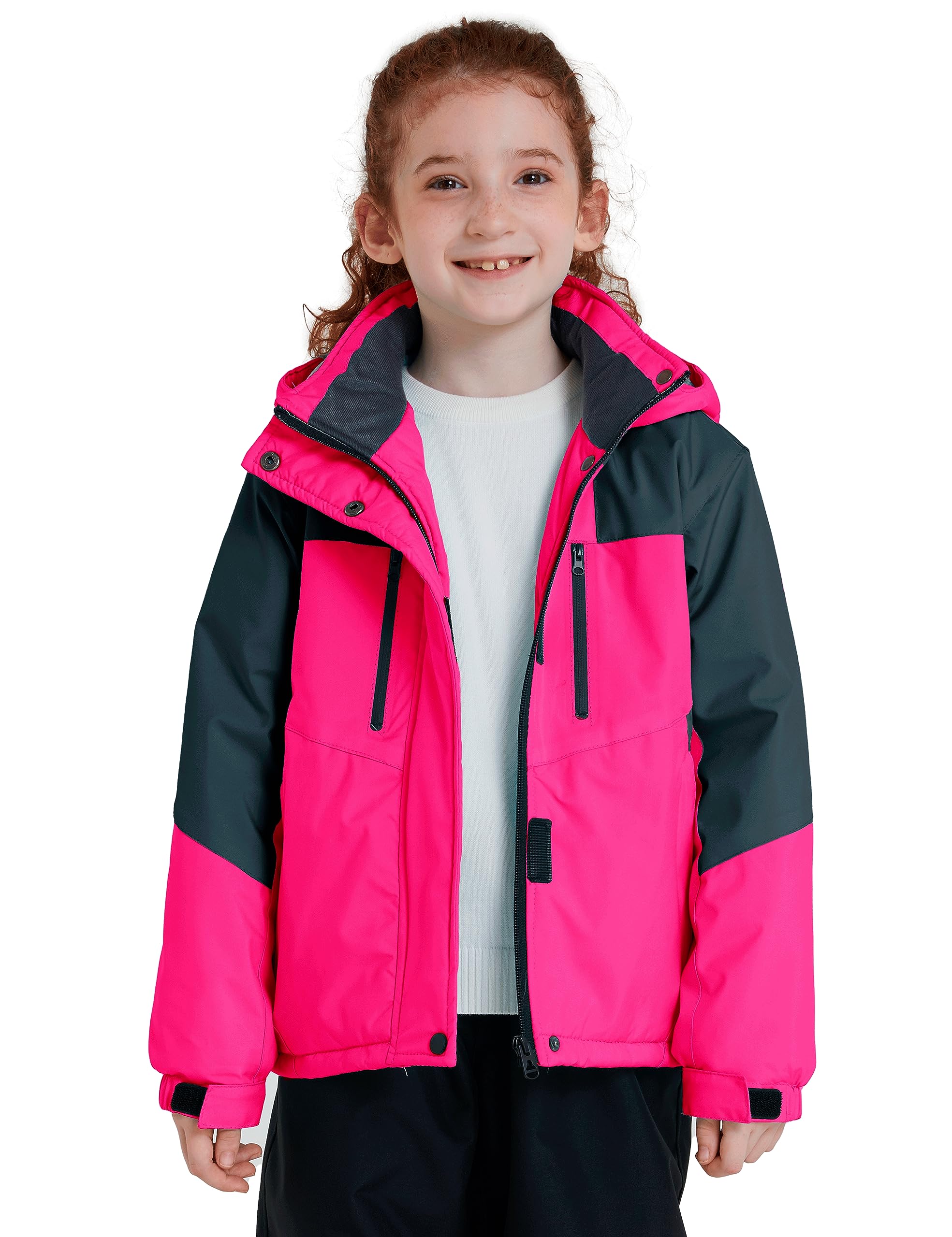 ZSHOW Girls' Warm Winter Coat Fleece Waterproof Ski Jacket with Removable Hood(Rose Red, 14-16)