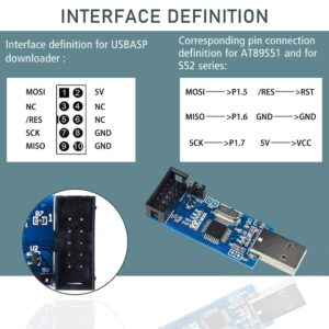 KeeYees 2pcs Downloader Programmer for USBASP for ISP with Cable and 10Pin to 6Pin Adapter Board for 51 for AVR Series Microcontroller